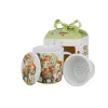 Porcelanowy kubek z napisem Happy Birthday, metalowym zaparzaczem i pokrywką w eleganckim pudełku prezentowym z kokardą