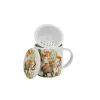 Porcelanowy kubek z napisem Happy Birthday, metalowym zaparzaczem i pokrywką w eleganckim pudełku prezentowym z kokardą – dorotea.pl
